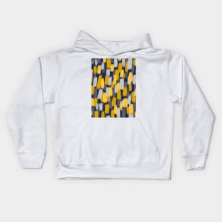 Abstract Grey and Mustard Yellow Paint Brush Effect on Navy Blue Kids Hoodie